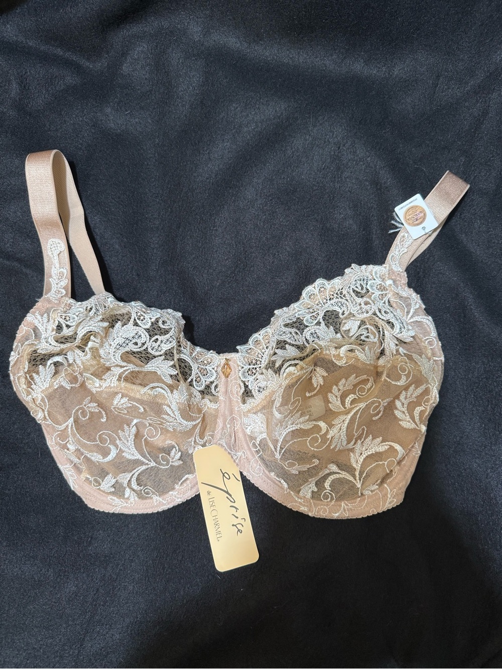 Lise Charmel Eprise Beige Charming Guipure Lace Demi-Cup Bra Sz 32H